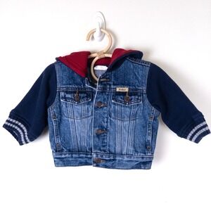 Vintage Levi Strauss Kids Y2K Denim Hooded Jacket Knit Sleeves Baby 12m